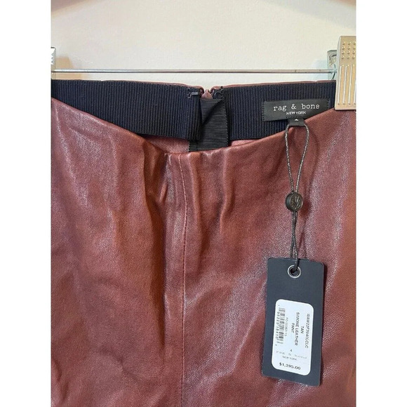 Rag & Bone Simone Lamb Leather Pants Women's 4 Stretchy NWT Brown - Picture 5 of 11